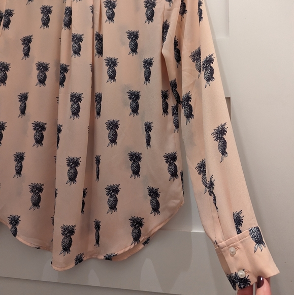 Ann Taylor Pineapple Button Up Light Pink Blouse - Picture 5 of 10